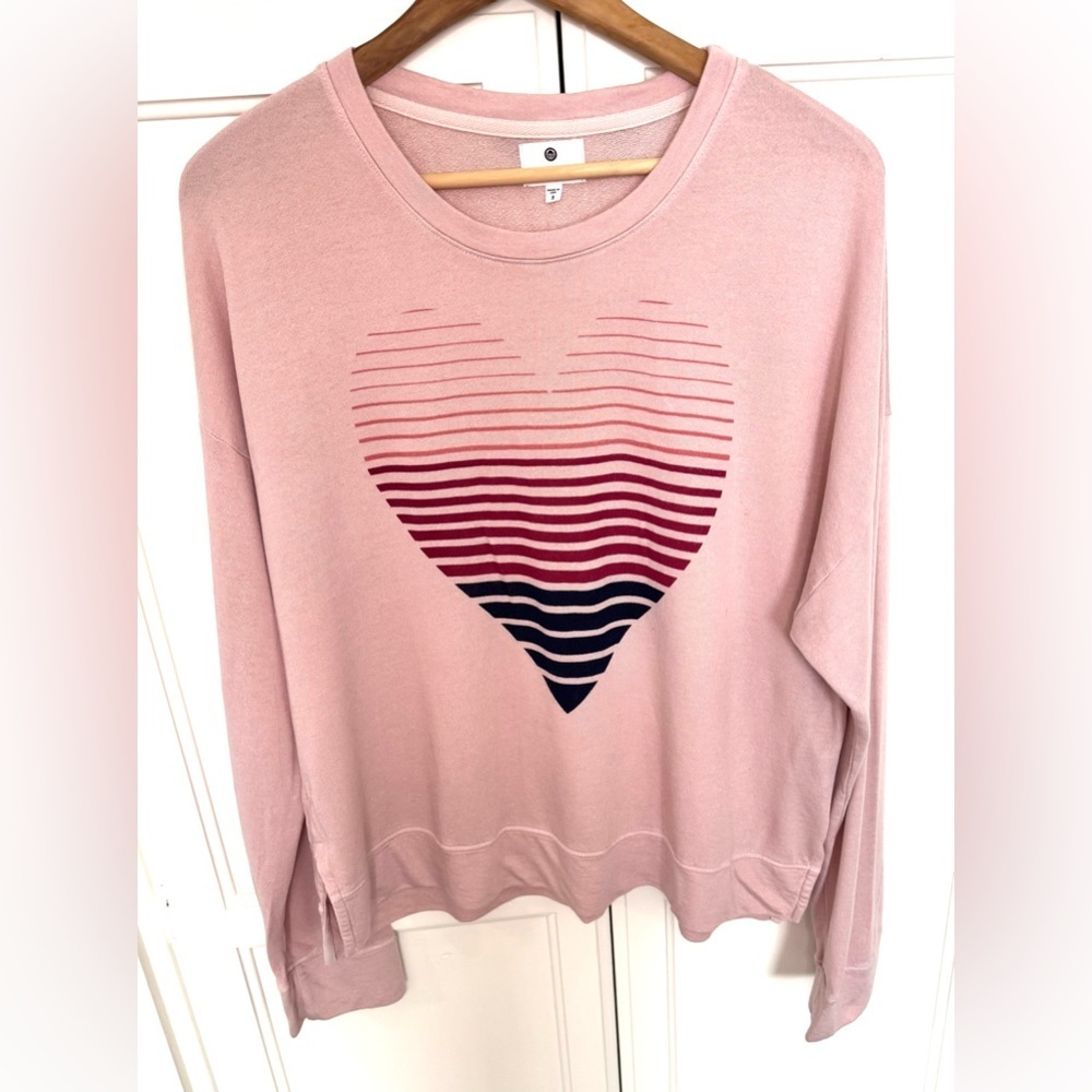 Sundry Blush Heart Stripe Long Sleeve Top